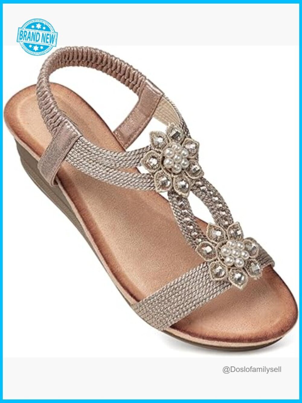 Womens Wedge Sandals Low Heel Flower Rhinestone Dressy Summer Shoes Ankle Strap
